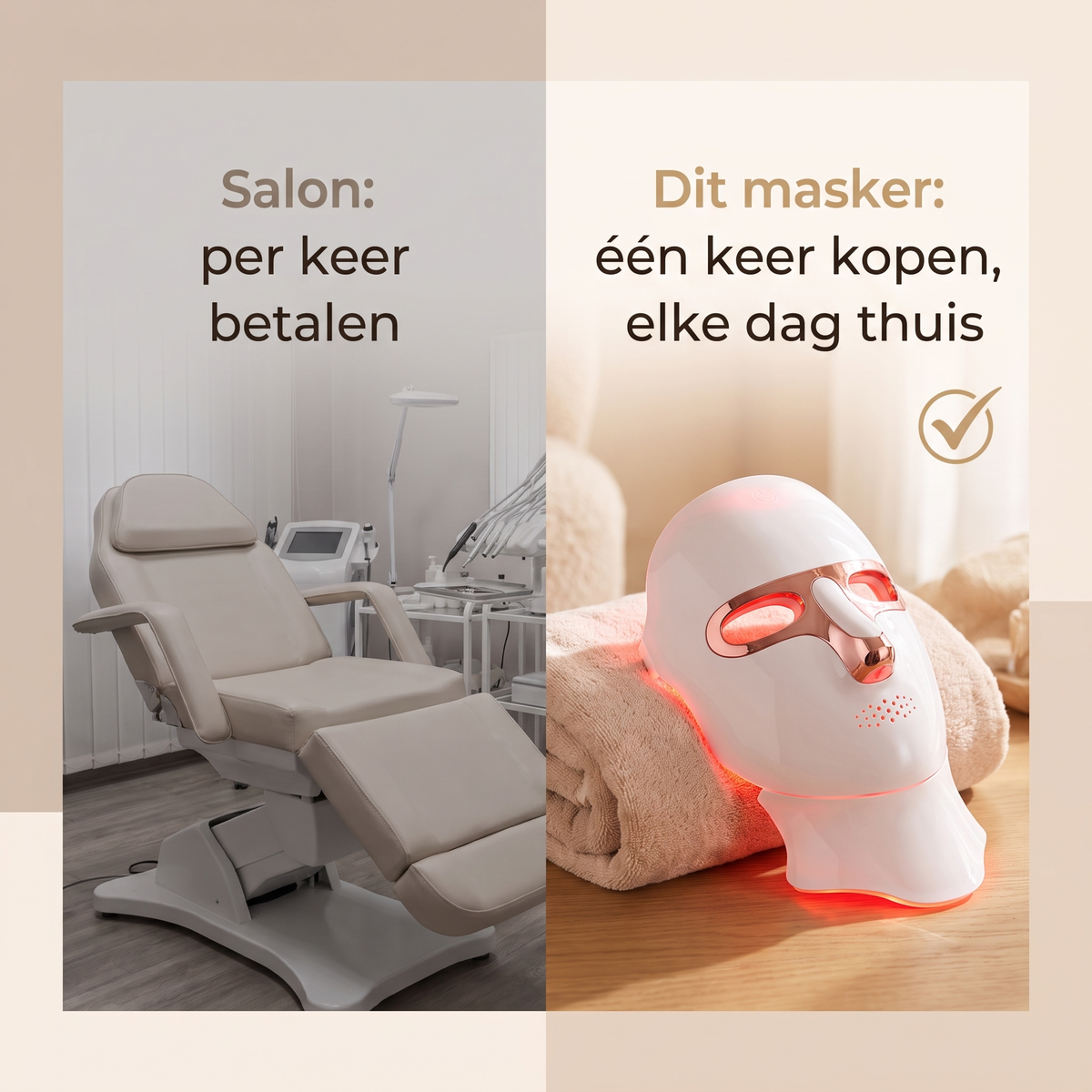 Salonbehandeling vergeleken met LED masker thuis