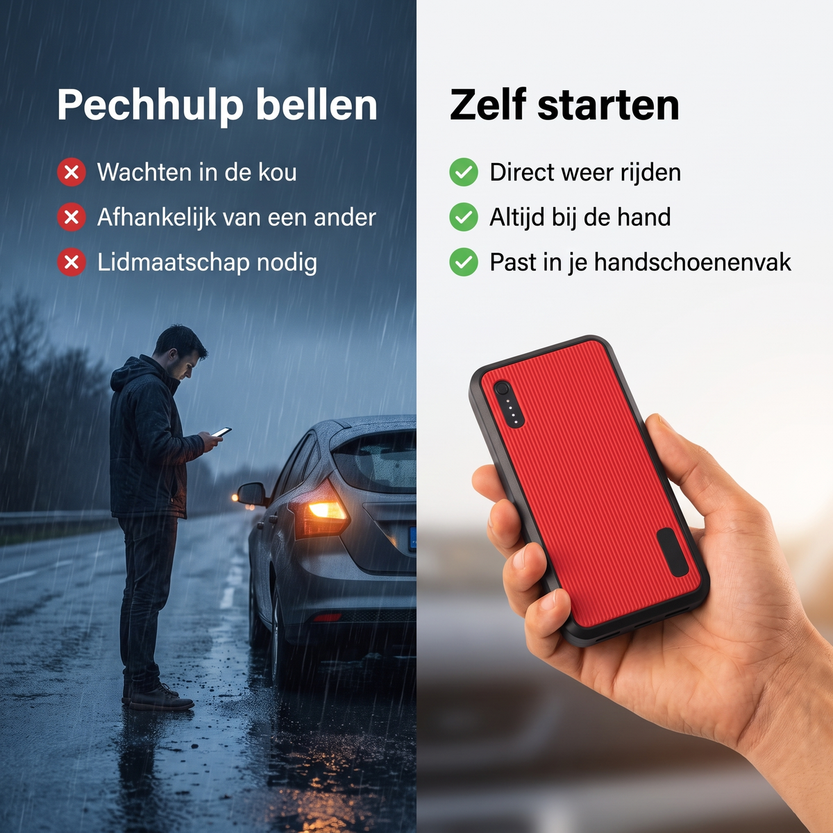 Pechhulp bellen vergeleken met zelf starten