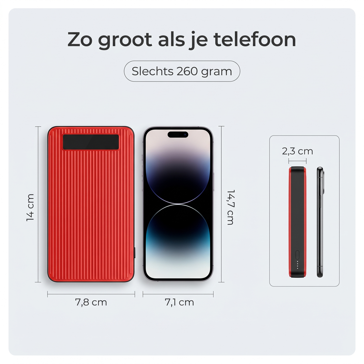 Starthulp zo groot als een telefoon: 14 x 7,8 x 2,3 cm
